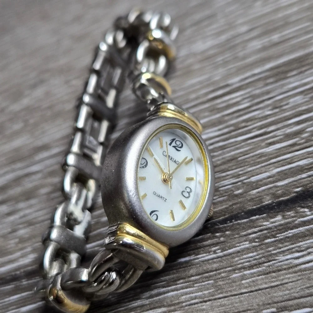 Carriage by Timex Women's Quartz Watch Oval Two Tone Silver Gold MOP K9 Works 6